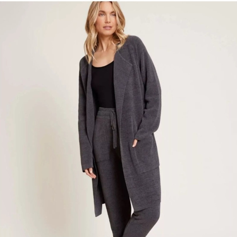 Barefoot Dreams CozyChic Ultra Lite Wide Collar Jacket Gray Carbon Size S